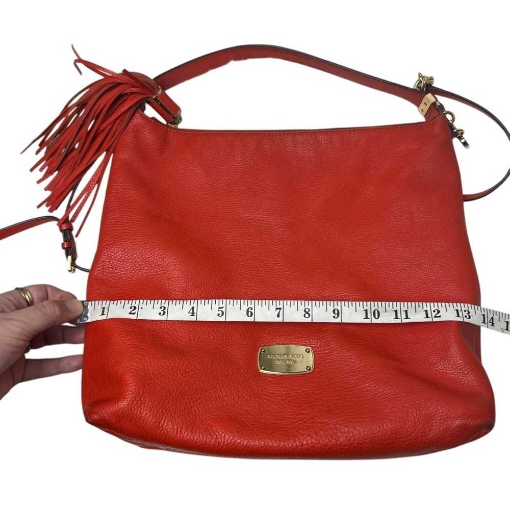 Michael Kors Hobo Bag Orange Red Soft Pebbled Leather with Tassel Large 2 Straps - Picture 12 of 15